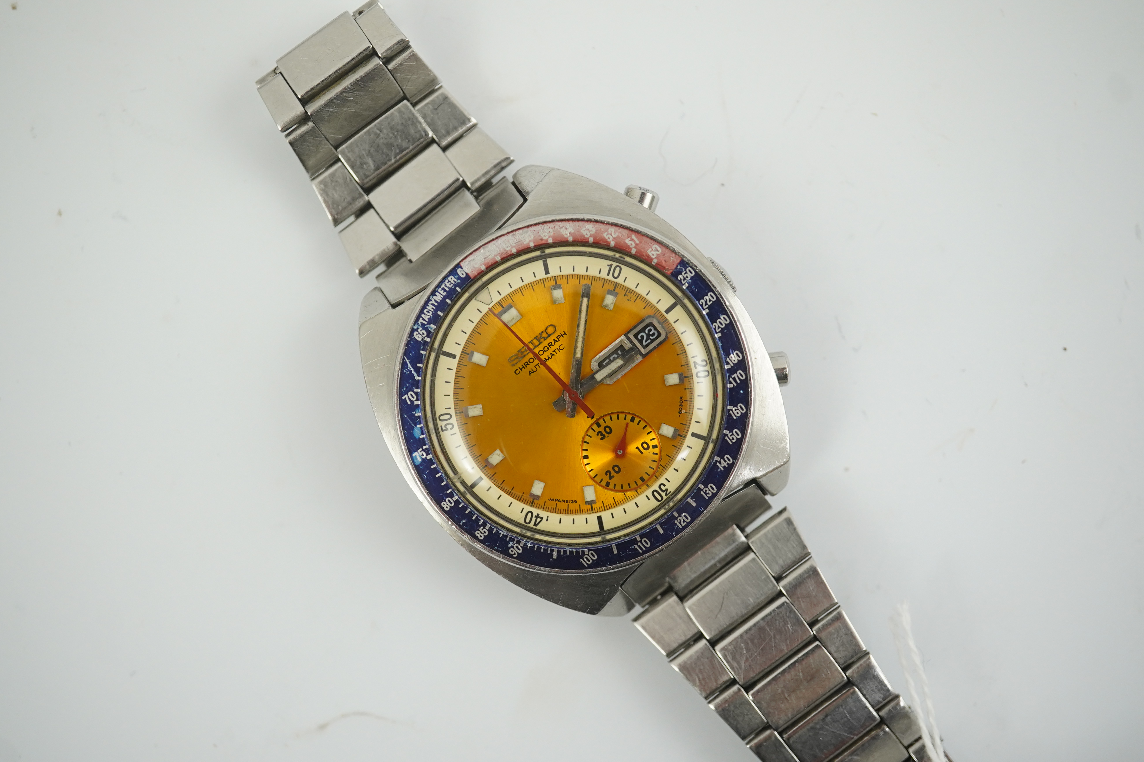 A gentleman's 1970's? stainless steel Seiko Pogue Chronograph automatic wrist watch